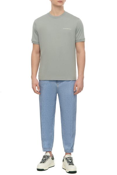 Emporio Armani تي شيرت رجالي من القطن بشعار العلامة التجارية مقاس عادي كاجوال رمادي 3D1TN3 1JOCZ-0665