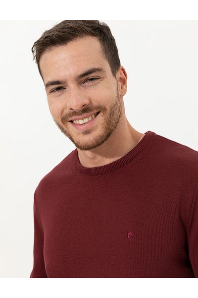 Pierre Cardin Claret Red Slim Fit Crew Neck Basic Knitwear Sweater 50257290 -Vr014