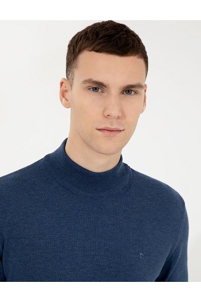 Pierre Cardin Indigo Melange Slim Fit Half Turtleneck Basic Knitwear Sweater 50256965 -Vr155