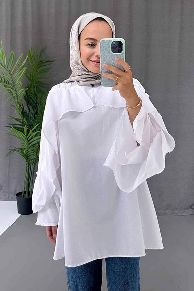 Ka Hijab قميص أبيض - تفاصيل كشكش