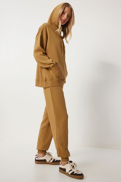 Happiness İstanbul Dunkles senffarbenes Damen-Sweatshirt- und Jogginghose-Set – PYS0027