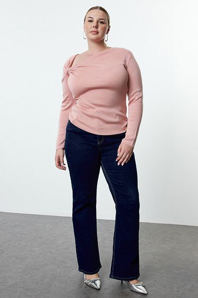 Trendyol Curve Thin Knitwear Sweater - Pink, Gather Detailed Collar Tbbaw25An00046