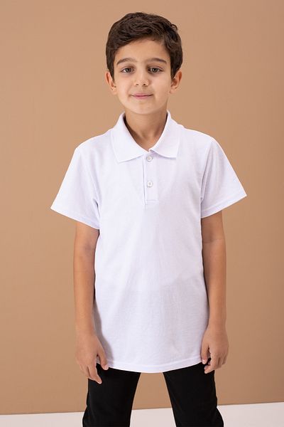 Cansın Mini Σχολικό μπλουζάκι για αγόρια - Λευκό, κοντομάνικο, γιακάς πόλο, βασικό μοντέλο 19453