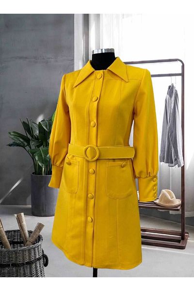 Legend store Balloon Sleeve Buttoned Trench Coat Atlas Fabric Lined