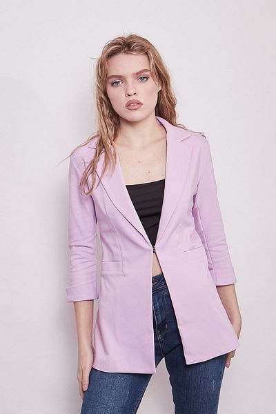 Jument Capri Three-quarter Sleeve Decorative Pocket Clasp Office Blazer Fabric Jacket-lilac