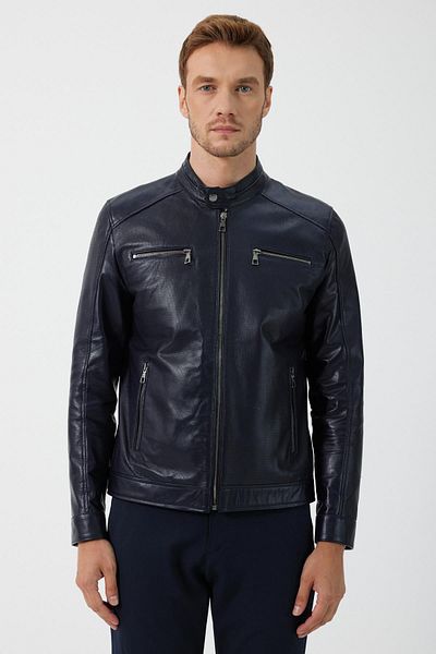 Deri Company Lucas Navy Blue Leather Coat