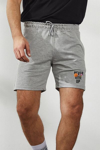 Relax family xf Pantaloni scurți pentru bărbați, gri, slim fit, de vară, din bumbac pieptănat