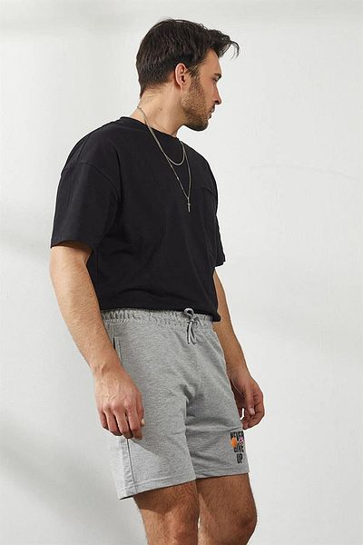 Relax family xf Pantaloni scurți pentru bărbați, gri, slim fit, de vară, din bumbac pieptănat