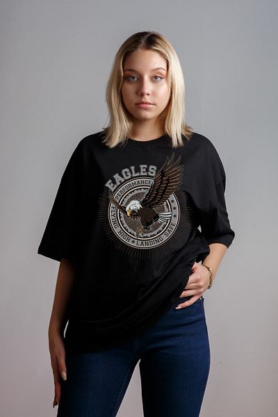 Relax family xf Tricou oversize cu imprimeu Black Eagle