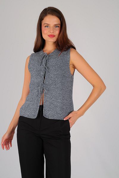 FACETTE Vestă de damă, gri, cu cravată în față