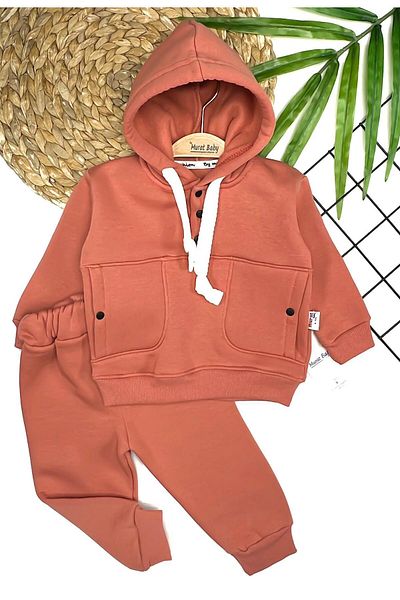 Murat Baby 6-24 Cream Baby Tracksuit Set - Hooded and Button Detail