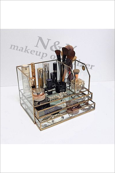 N&Y makeup organizer Antique Gold 723 Paris Series - Makeup Organizer with Double Drawers (28X20X17 cm)