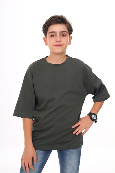 Cansın Mini Ανδρικά μπλουζάκια Khaki - White Plain Crew Neck 2 Pack 18046