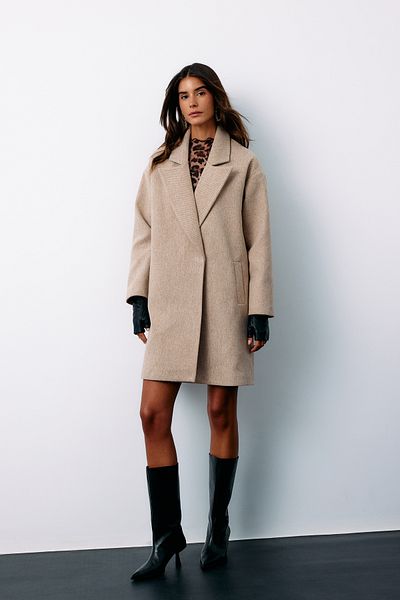 Sateen Camel Patterned Short Coat