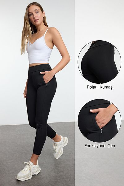 Trendyol Collection Miękkie zimowe legginsy sportowe - polar i szczotkowane, długość do kostek Thmaw25Ty00002