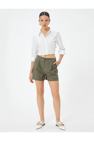 Koton Plissierte Leinenshorts – Taschendesign
