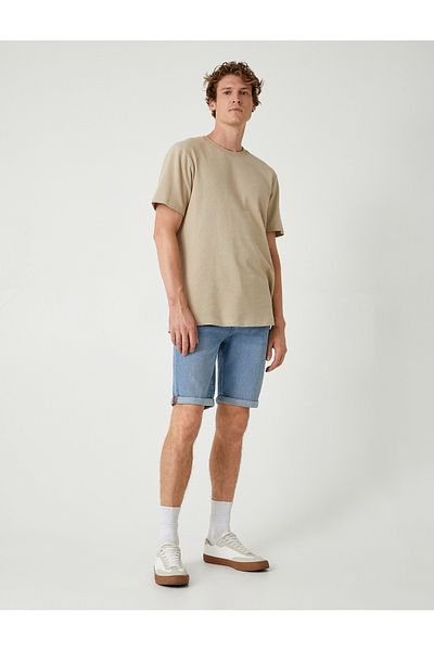 Koton Slim Fit-Jeansshorts aus Baumwolle – umgeschlagenes Bein mit Taschendetail