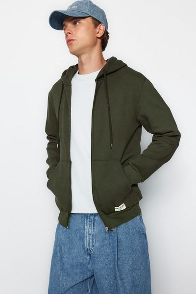 Trendyol Collection Hanorac kaki cu fermoar tăiat fleece - cu etichetă, cald TMNAW23SW00172