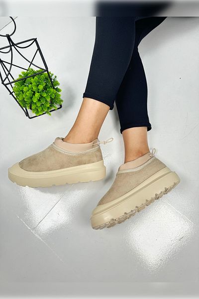 Nstil Cizme zilnice de damă, bej, cu toc gros, cu talpă cu model, cu blană în interior, cizme elastice reglabile 357