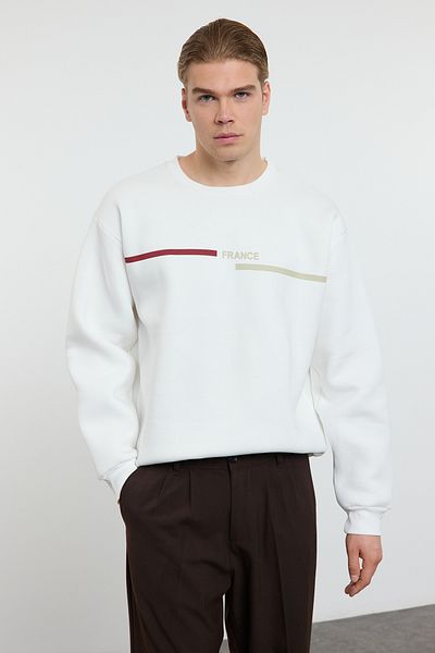 Trendyol Collection Polar Ecru Oversize Printed Sweatshirt - Tmnaw25Sw00187