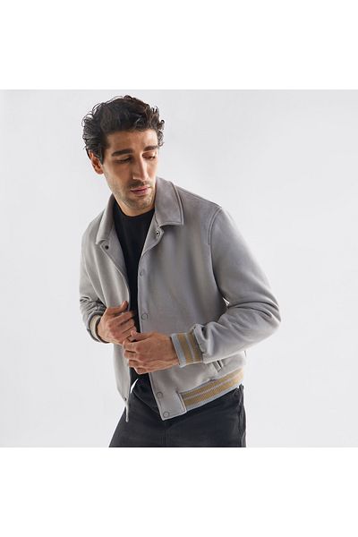 FAV Striped Collared Varsity Jacket with Long Sleeves and Button Closure