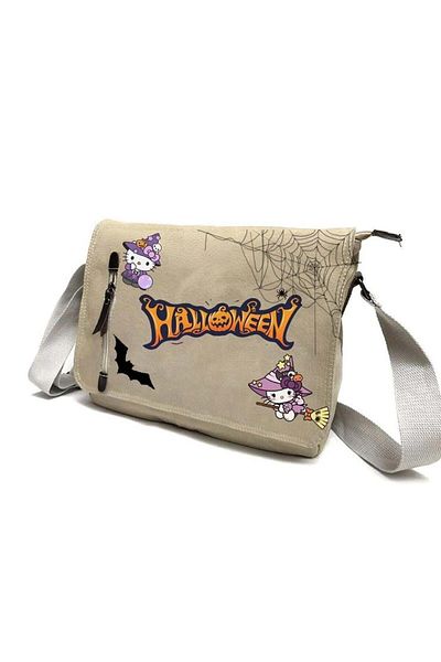Touz Moda Geantă Messenger unisex bej cu imprimeu Halloween Kitty