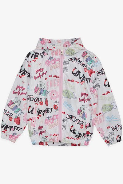 Breeze Girl's Raincoat Fruit Party Themed Text Patterned 1-5 Years, White