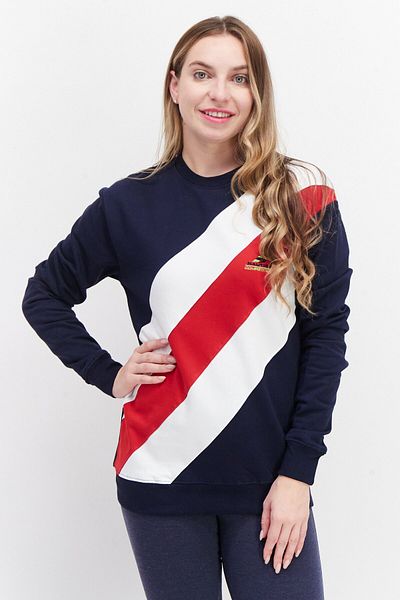 Nautica سويت شيرت نسائي مطبوع بأكمام طويلة وياقة دائرية، مجموعة اللون الأزرق الداكن