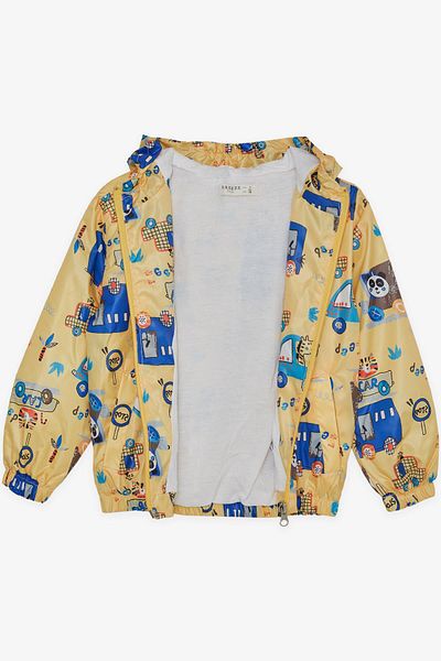 Breeze Boy's Raincoat Friendship Themed Animals Patterned 1-6 Years, Mustard Yellow