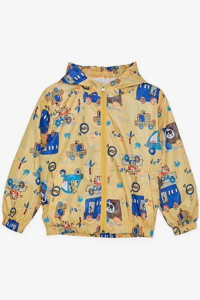 Breeze Boy's Raincoat Friendship Themed Animals Patterned 1-6 Years, Mustard Yellow
