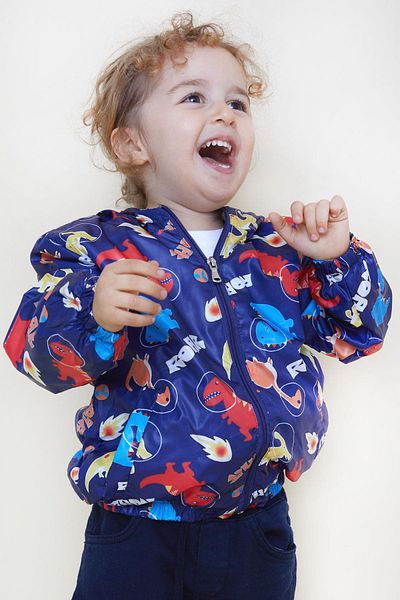 Breeze Girls & Boys Boys' Raincoat Roaring Dinosaurs Patterned 1-5 Years, Navy Blue