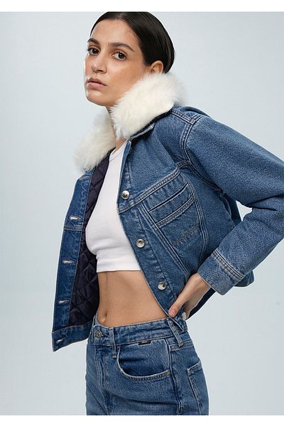 Mavi Casey Iconic Indigo Blue Faux Shearling Jean Jacket 1110196 -88592
