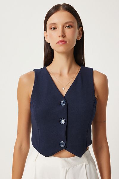 Lovelyİstanbul Πλεκτό γιλέκο με λαιμόκοψη V με λύκρα Navy Blue Lrv0060