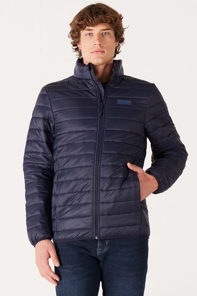 WRANGLER Regular Fit Regular Cut Hooded Quilted Navy Blue Puffer Coat