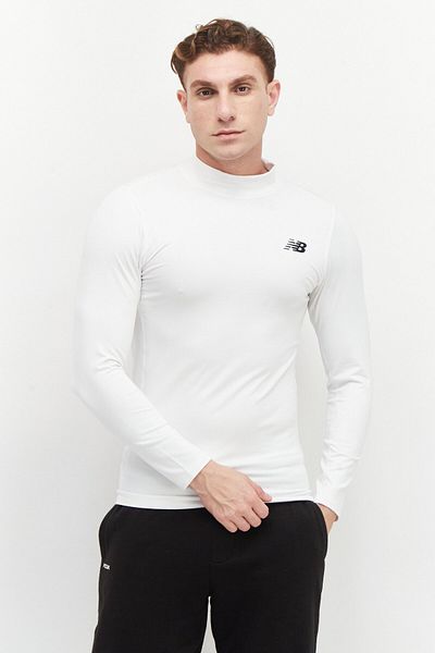 New Balance سويت شيرت رياضي رجالي بأكمام طويلة، أبيض