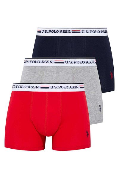 U.S. Polo Assn. US Polo Assn.Мъжки комплект боксерки от 3 части червено-сиво-тъмносин