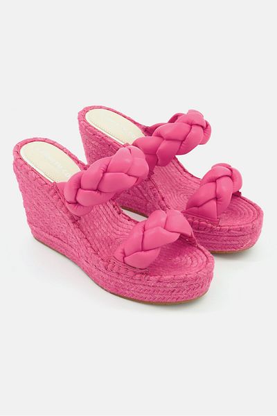Kenneth Cole Women Medium Olivia Braid Espadrille Slip On Wedge Sandal, Pink