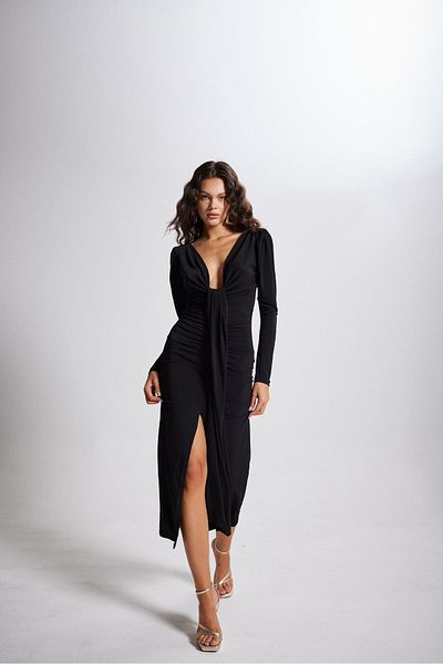 HOLLY LOLLY Φόρεμα Maxi Moonlight με καρπούζι με λαιμόκοψη μαύρο