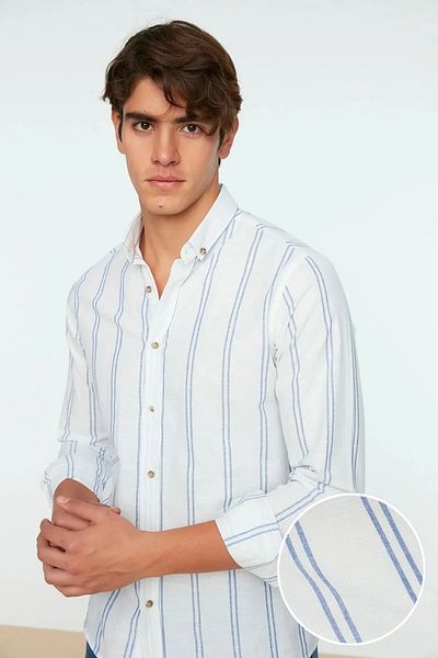 Trendyol Collection Pinstripe Slim Fit fehér ing - gombos gallér TMNSS20GO0092