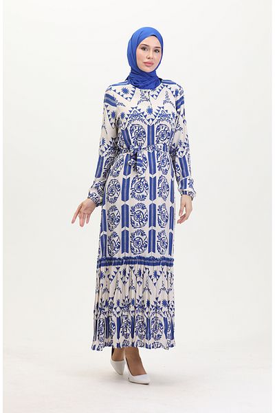 sefamerve Sukienka Amelya z wiskozy z paskiem - rozmiary S-M-L-XL, kolor niebieski 4588AC-02
