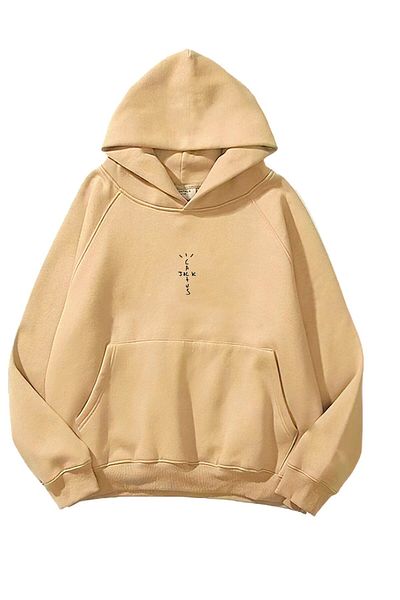 The Champ Clothing Hanorac cu glugă supradimensionat, unisex, bej - Hanorac imprimat „Mom I Can Fly” cu aspect fleece