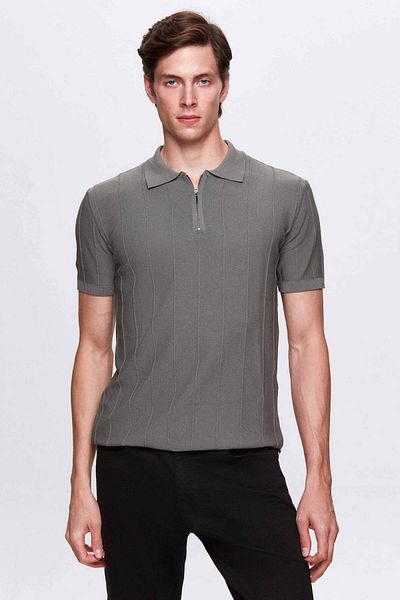 Twn Tricou din tricot din raion, kaki, slim fit, cu gât polo