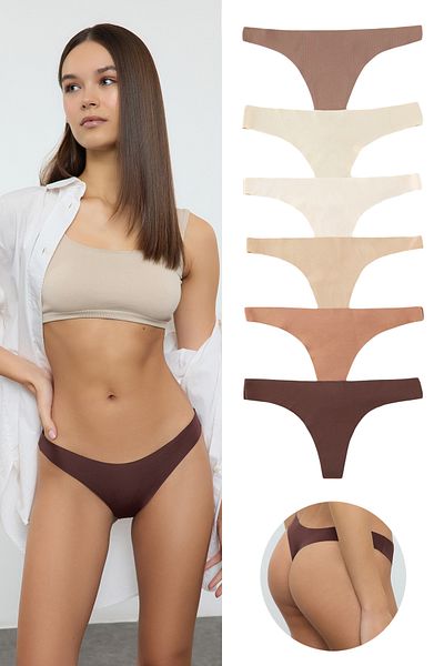 Trendyol Collection Кафяв и многоцветен пакет от 6 микро безшевни кафтана с лазерно изрязване