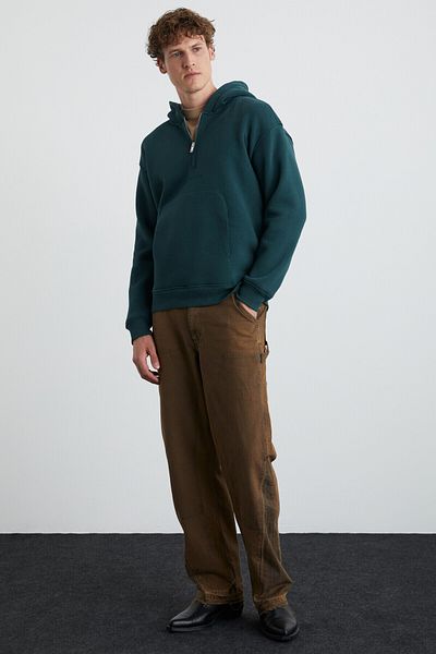 GRIMELANGE Pavle Men's Hooded Kangaroo Pocket Zipper Collar Green Sweatshirt