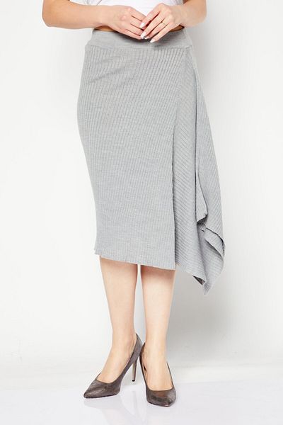 PİNKO Women Solid Ribbed Midi Skirt, Grey