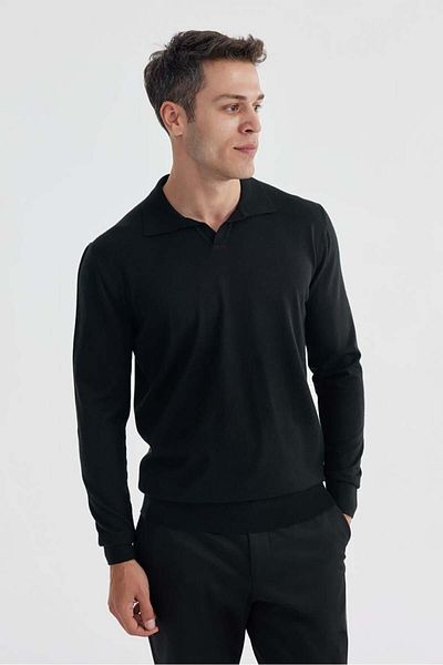 Jakamen Black Slim Fit Polo Neck Knitwear Sweater