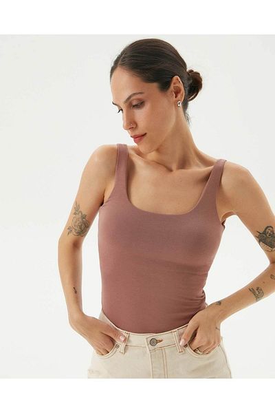 Ayma Active حمالة صدر نسائية من القطن العضوي من Dried Rose ذات حمالة صدر منخفضة القطع وحزام سميك