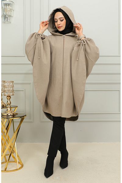 sefamerve Poncho z nadrukiem z norek z kapturem - 0505-04