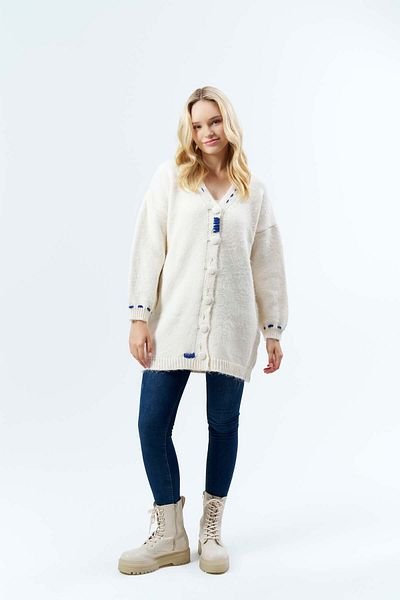 Nefise Cardigan oversize cu broderie cu panglică