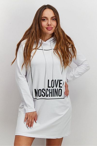 Love Moschino فستان سويت شيرت بطبعة جرافيكية للنساء، أبيض